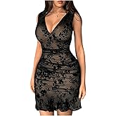 Floerns Women's Floral Mesh Sleeveless Tank Dress V Neck Country Music Bodycon Mini Dress