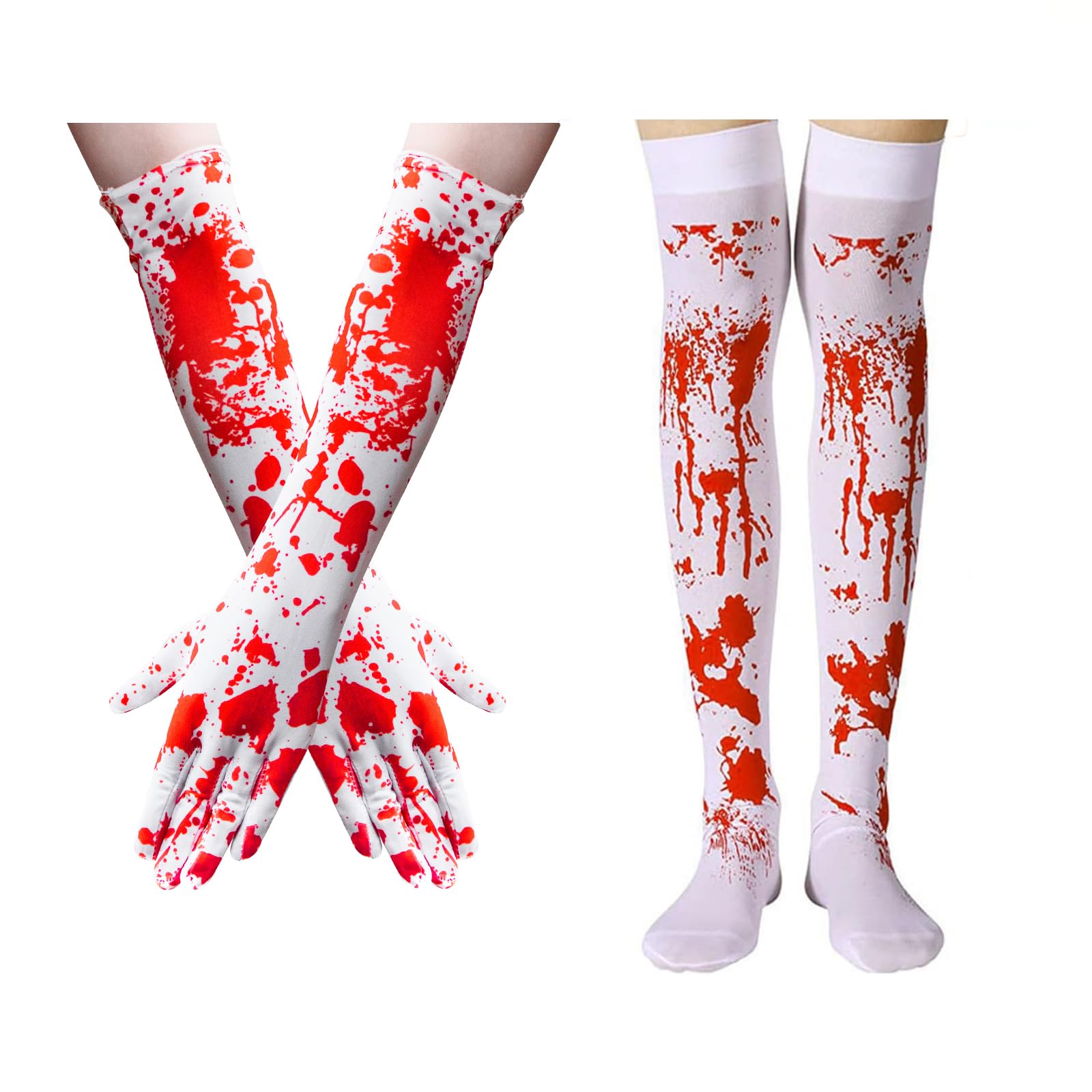 Milaloko Halloween Bloody High Socks and Blood Gloves Long Sleeve Full Finger Gloves Women Stockings for Halloween Cosplay Costume Party