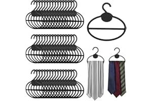 IMIKEYA 50 Pack Round Scarf Hangers for Closet: Black Plastic Scarf Organizer Rack Space-Saving Tie Belt Holder Circle Rings 