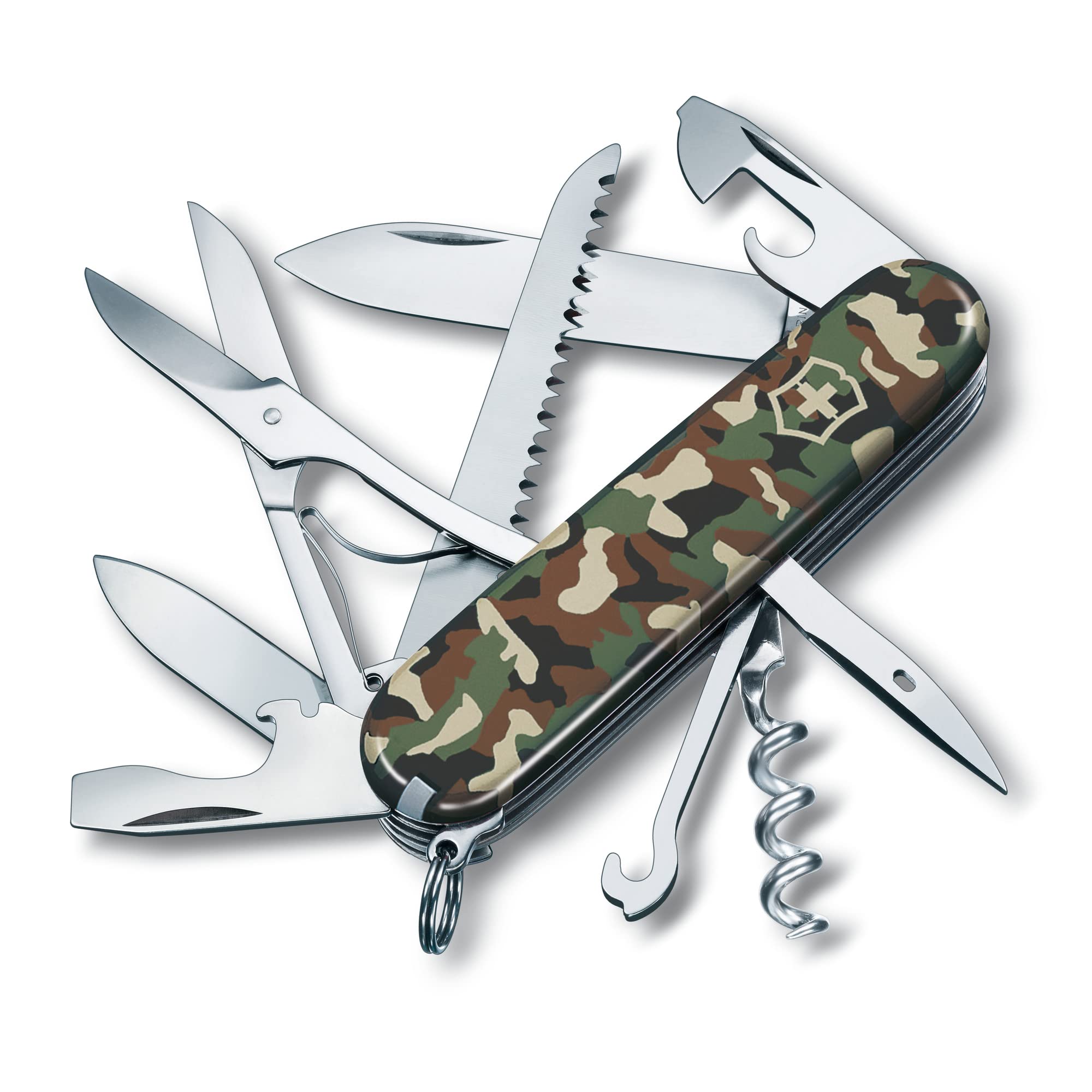 Victorinox Huntsman Swiss Army Knife, Medium, Multi Tool, Camping Knife, 15 Functions, Large Blade, Bottle Opener, Camouflage