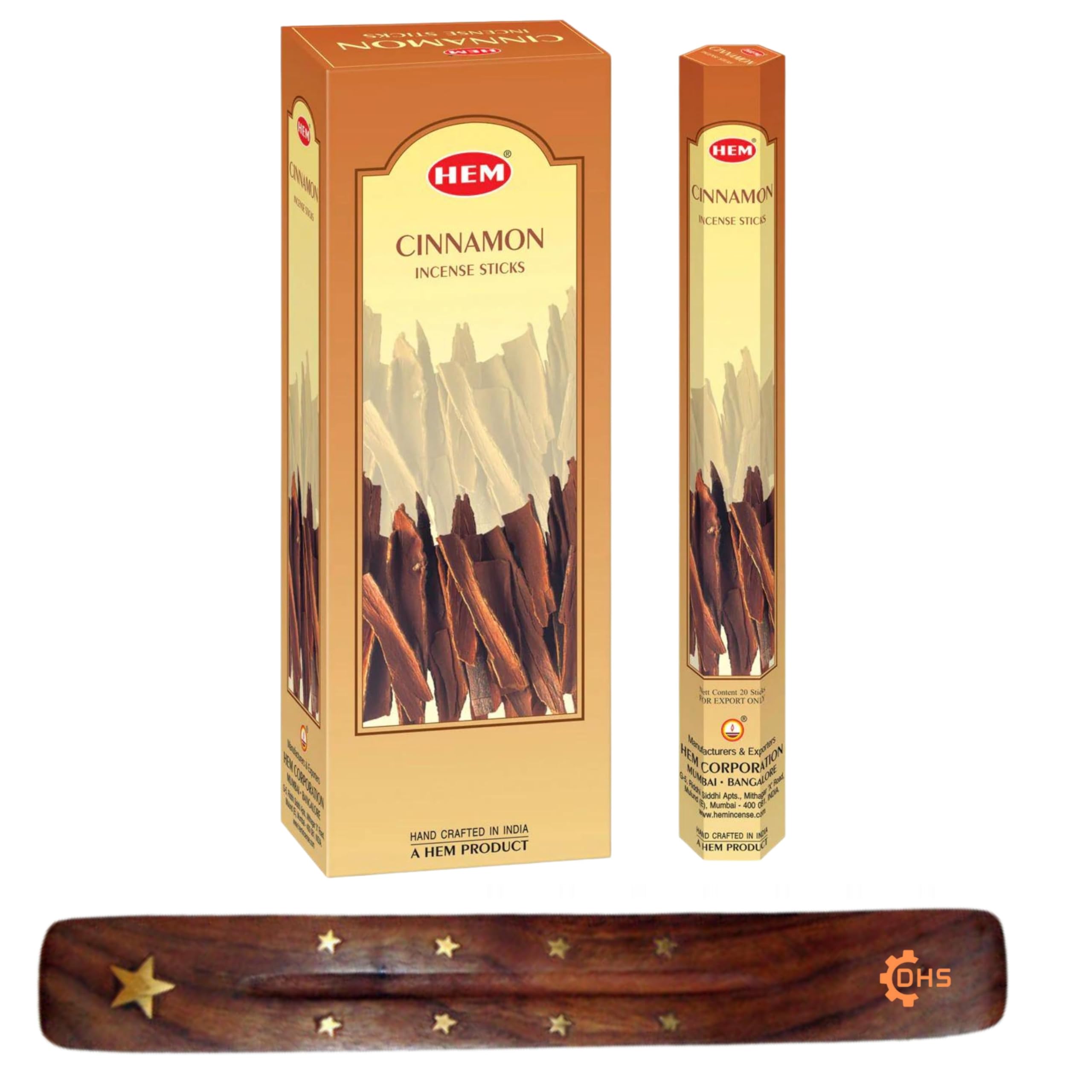 HEM Precious Cinnamon Incense Sticks full box of 6 with DHS stick holder for Aromatherapy, Relaxation, Spirituality,Spa,Yoga,Meditation and Healing…
