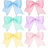Juinte 24 Pcs 7.1 Inch Pastel Rainbow Christmas Bows - Pre Tied Twist Tie Ribbon Bows for Xmas Tree, Wreath, Gift Wrapping, Wedding, Home Party Decorations 6 Colors
