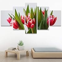 SIGNWIN 5 Panel Canvas Wall Art Red Arrangement for Home Decorations Ready to Hang - 60