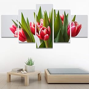 SIGNWIN 5 Panel Canvas Wall Art Red Arrangement...