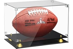 KKU Acrylic Football Display Case - Clear Double Tier Black Stand for Signed Autographed Football Display