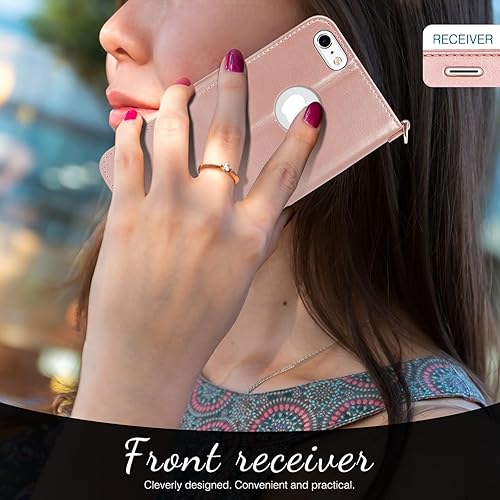FYY Case for iPhone 6 Plus/6s Plus, PU Leather Wallet Phone Case with Card  Holder Flip Protective Cover [Kickstand Feature] [Wrist Strap] for Apple iPhone  6 Plus/6s Plus 5.5" Rose Gold in