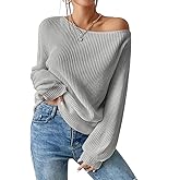 SKAYS Womens Off The Shoulder Sweater Asymmetrical Neck Fall Ribbed Knit Long Sleeve Pullover Sweaters Lightweight Top