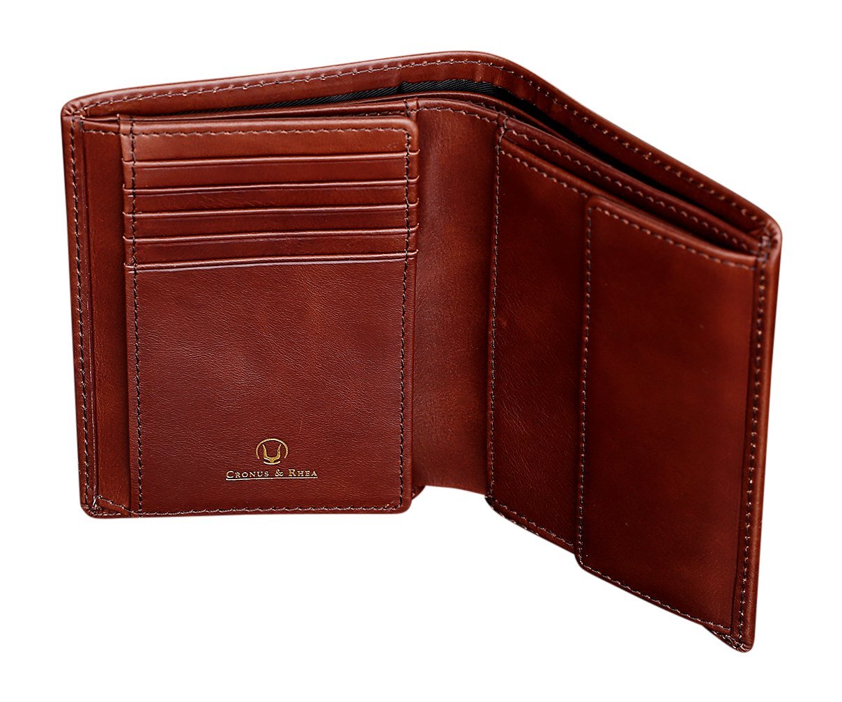 Cronus & Rhea - Wallet with Coin Pocket Made of Leather (Charon) - Money Clip Pouch - With Box - Men Women (Dark brown)
