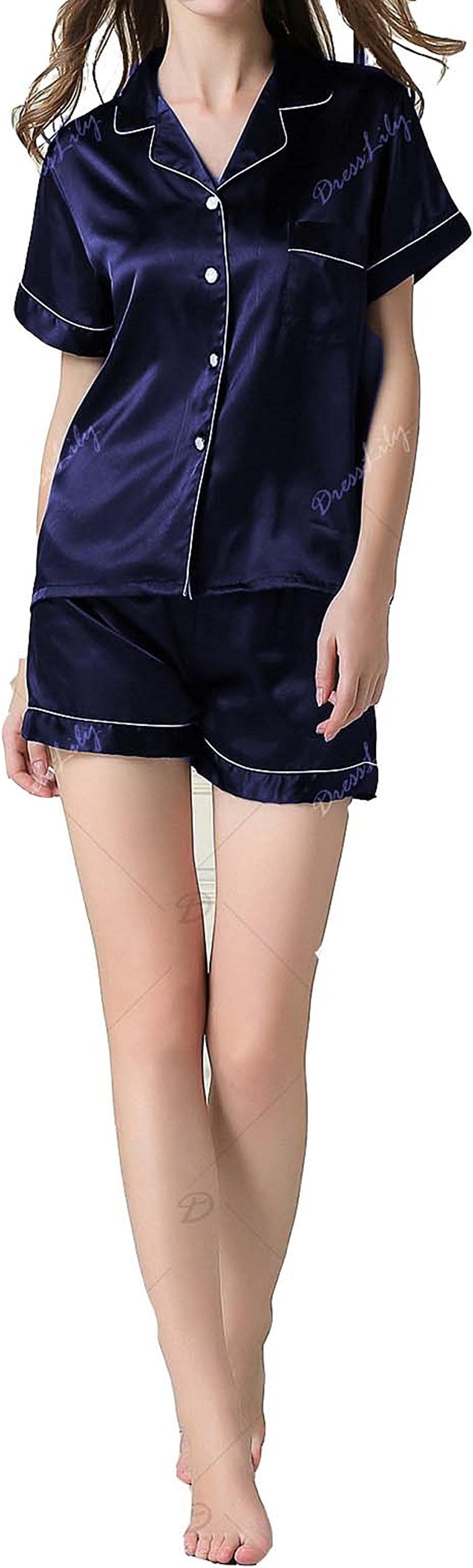 Premium Micro satin Navy blue Solid Half Sleeve Nightdress