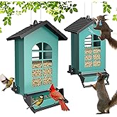2026 Squirrel Proof Bird Feeder for Outdoors Hanging, 8LBS Metal Hanging Bird Feeder with Bilateral Weight-Activated Perches, Large Capacity Wild Bird Feeder - Squirrel Chewing Proof（Green）