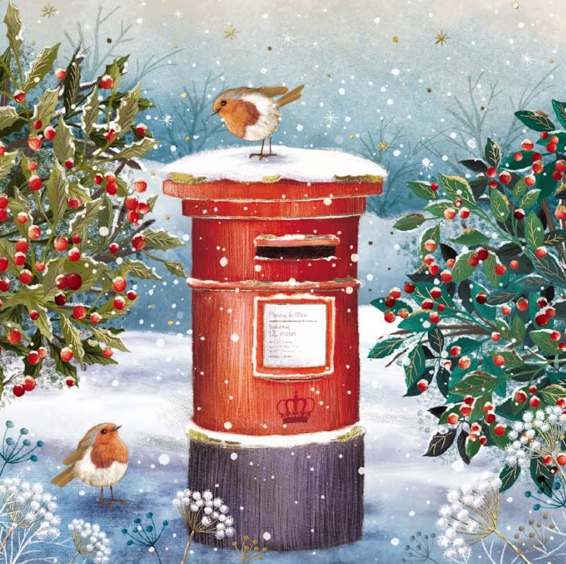 Charity Christmas Cards - Robins and Post Box with Foil Details - Eco-Friendly and Recyclable - Pack of 10 Cards - By The Great British Card Company