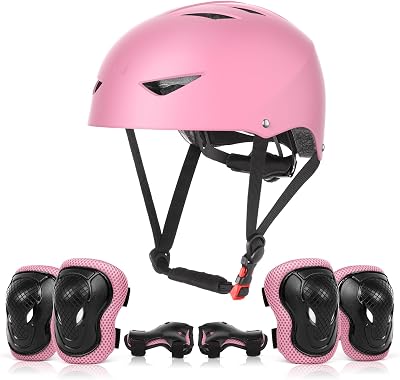 ValueTalks Kids Helmet and Pads Set 5-12 Pink ABS EPS Protective Gear