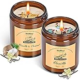 WEMEET Candles for Home Scented 2 Pack, Vanilla Scented Candle with Dried Flowers, Coconut Vanilla Soy Candles with Crystals, Candle Set for Creating a Relaxing Ambiance