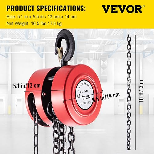 Hand Chain Hoist,2200 Lbs /1 Ton Capacity Chain Block With 12ft Lifting