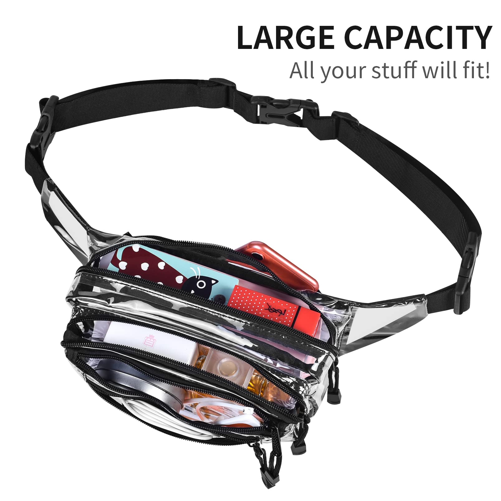 USPECLARE Clear Bag Stadium Approved Large Clear Fanny Pack for Women for Work,Multi-purpose Waist Bag for Travel & Sporting Event