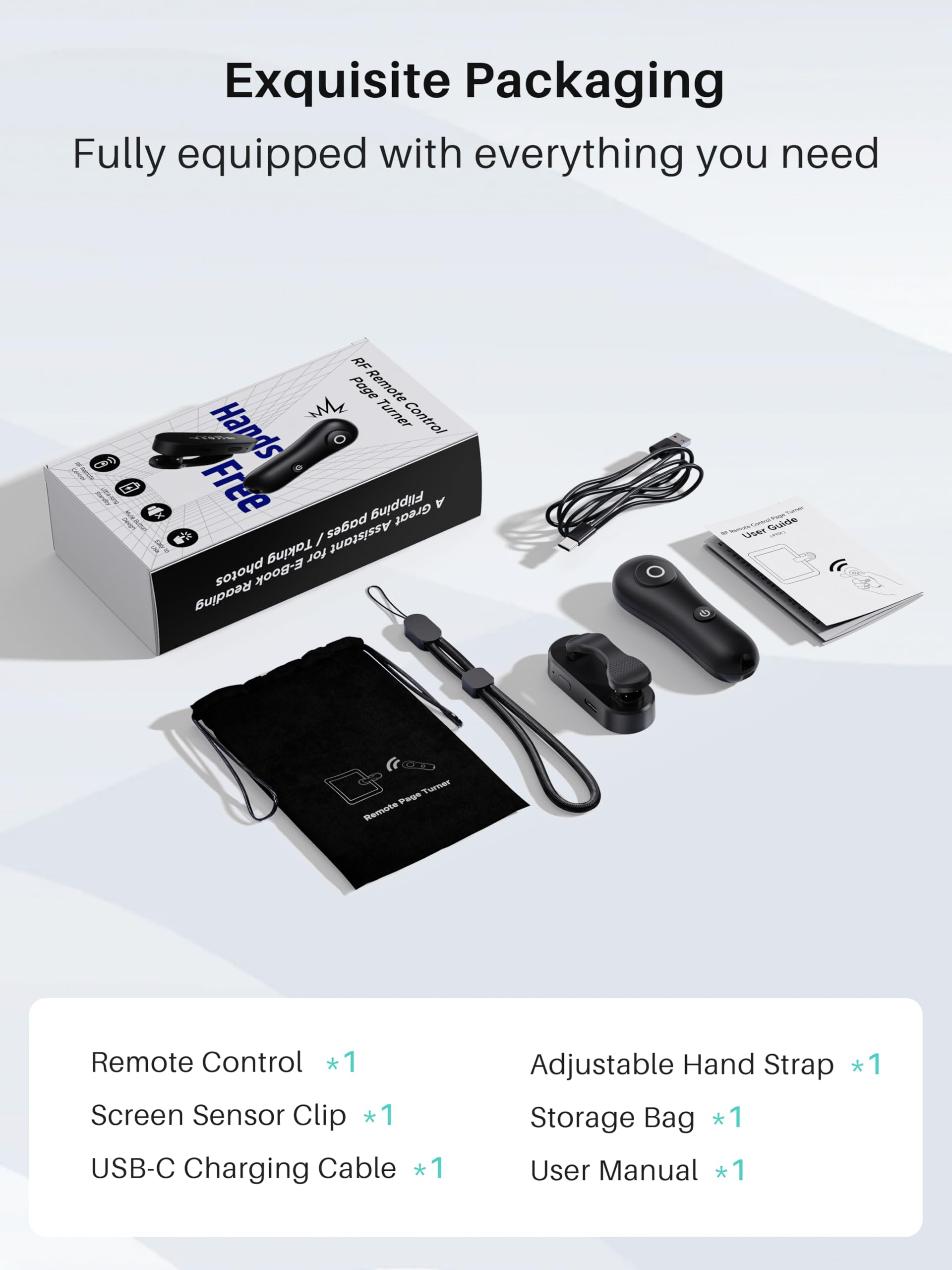 [#1 Fit for Thick Case] Remote Control Page Turner for Kindle Paperwhite Oasis Kobo, Kindle Accessories Clicker with Case-Fit Clip, Reading Novels/Comics for iPhone iPad Android Tablet Samsung -Black