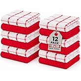 GOLD TEXTILES Kitchen Towels 12 Pack Premium 100% Cotton Dish Towels for Kitchen (15 x 25 Inches) Super Soft & Absorbent Kitchen Hand Towels for Drying Dishes, Cleaning - Reusable and Washable (Red)