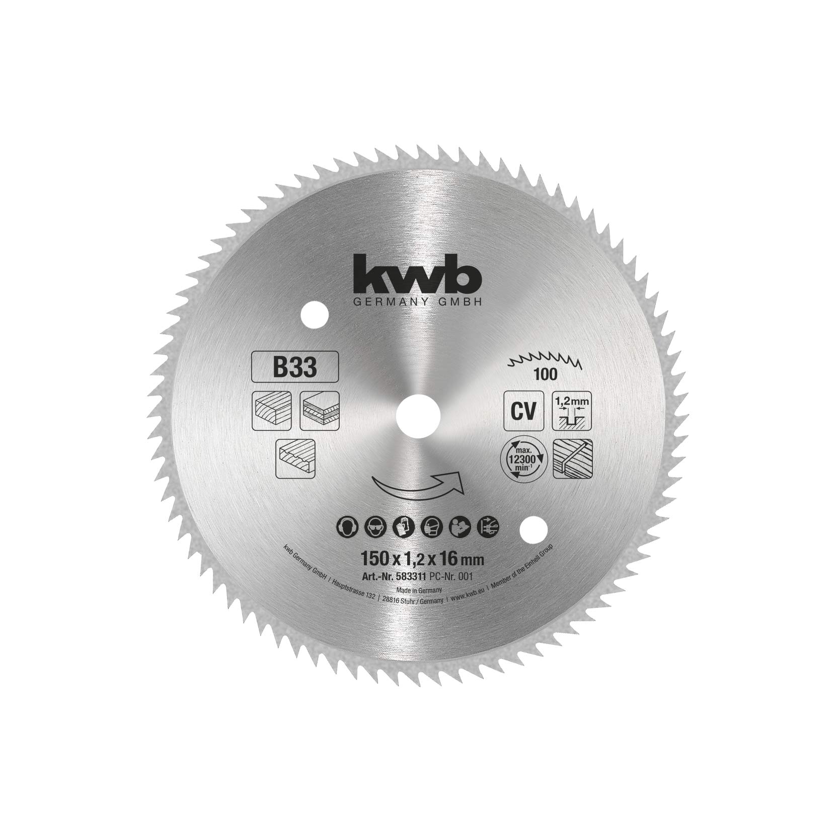 kwb Circular Saw Blade 150 x 16 mm, Made in Germany, Extremely Fine Cuts, Blade Suitable for Wood Panels, Profiled Wood, and Softwood