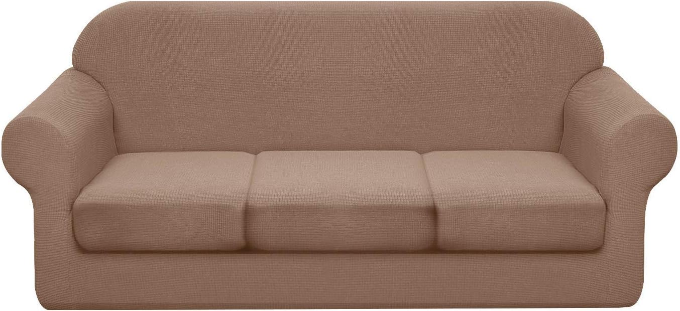 Granbest 4 Piece Premium Water-Repellent Sofa Slipcover for 3 Cushion Couch High Stretch Sofa Cover for 3 seat Sofa Super Soft Fabric Couch Cover for Dogs Pets Furniture Cover (Large, Khaki): Furniture & Decor