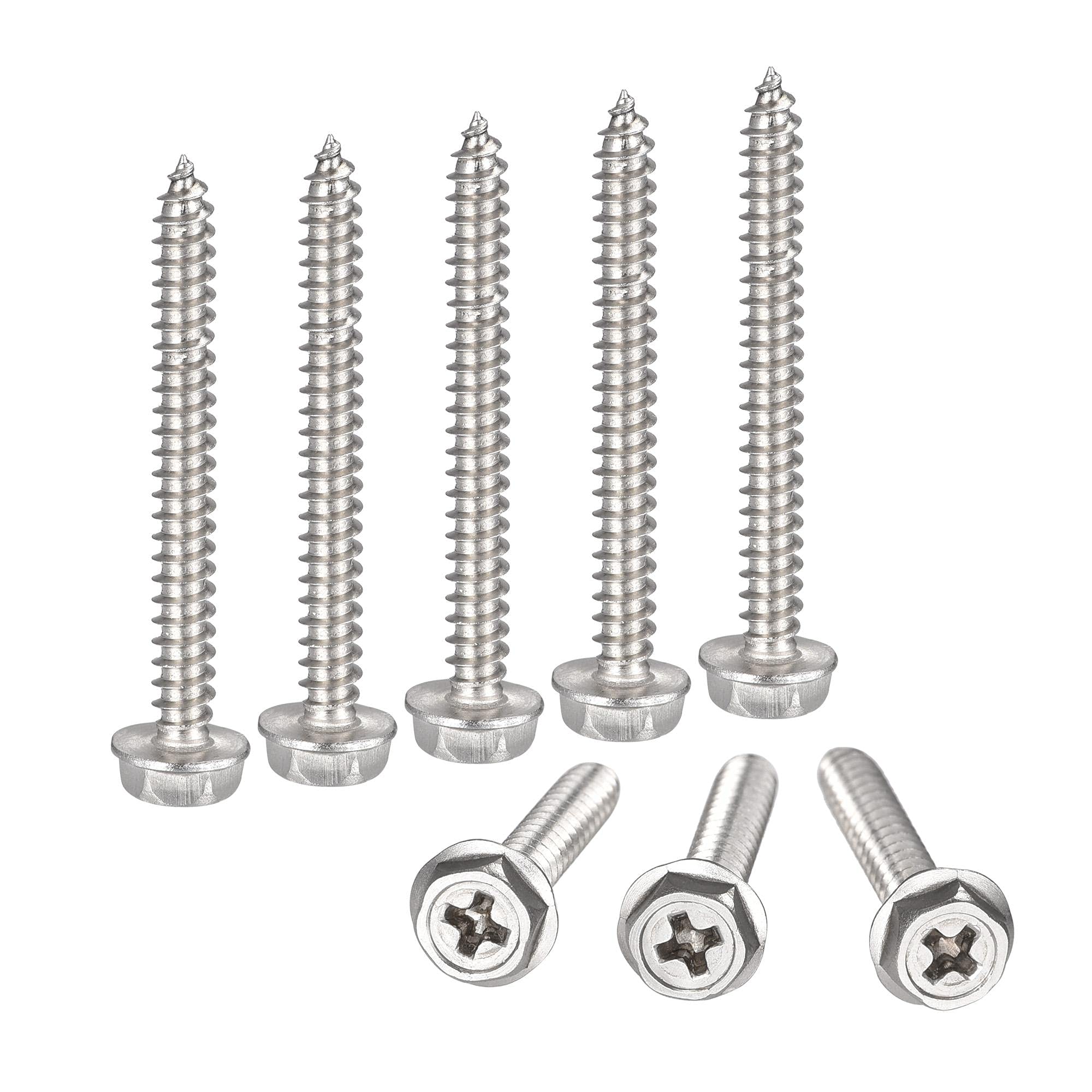 sourcing map Phillips Hex Washer Self Tapping Screws, M4 x 40mm 304 Stainless Steel Hex Flange Sheet Metal Screw 25pcs