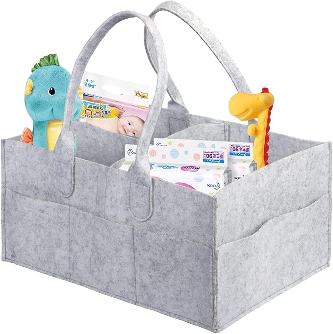 Grey Felt Baby Diaper Caddy Organizer Nursery Storage Wipes Bag Nappy