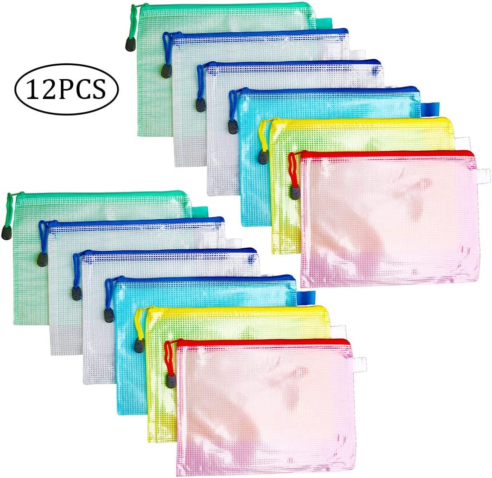 pengxiaomei 12 Pcs A5 Plastic Wallets, Zip Bags Document Wallet for
