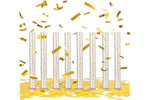 BATTIFE Confetti Wands, 7.8inch Confetti Shoot Poppers, Tissue Paper Flick Flutter Sticks for Wedding Celebrations, Anniversary, Birthday Parties, Gold (8Pack)