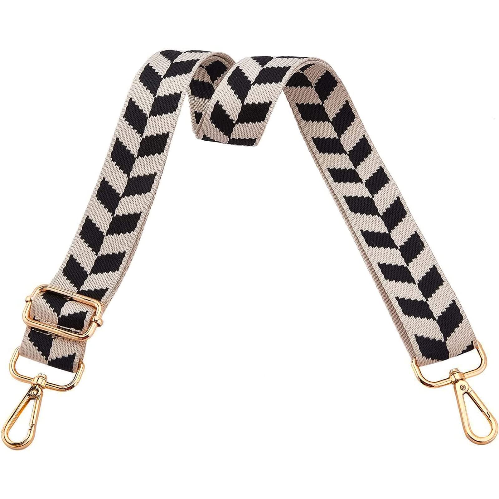 SUPERFINDINGS 1pc 80~140cm Purse Strap Replacement 3.8cm Wide Geometric Pattern Adjustable Shouder Bag Strap with Golden Alloy Adjuster for Purse