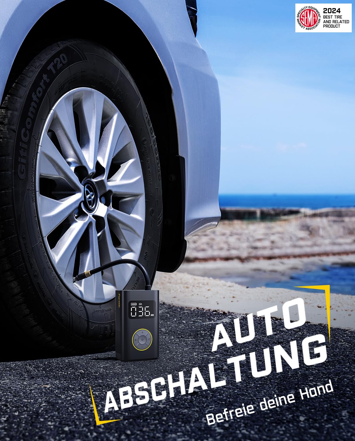 Fanttik X9 Pro Tragbare Elektronische Luftpumpe, 1 Min Schnelles aufblasen Elektrische Kompressor, 10,3 BAR/150 PSI Luftkompressor mit LED-Licht für Fahrrad, Auto, Motorrad und Ball-Klassisch Schwarz 6