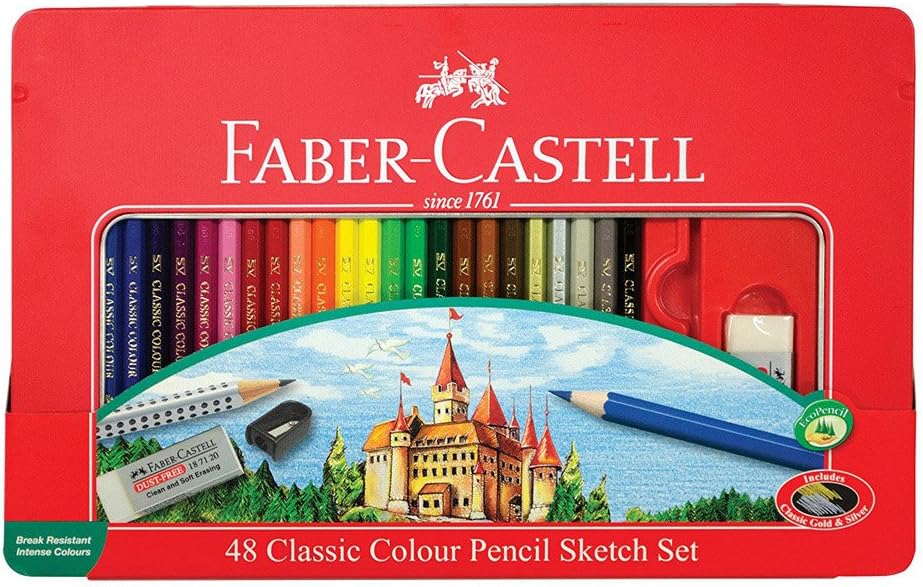 Faber-Castell Classic Colored Pencils Tin Set, 48 Vibrant Colors In Sturdy Metal Case: Toys & Games