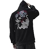 XYXIONGMAO Embroiderd Streetwear Dragon Tiger Fight Hoodies Men Japanese Black Hip Hop Graphic Hoodie Techwear Sweatshirt