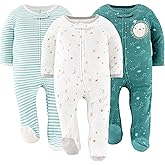 The Peanutshell Baby Sleepers for Boys or Girls Set of 3 - Soft Cotton Unisex Footed Pajamas for Newborns - Celestial