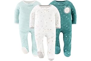 The Peanutshell Baby Sleepers for Boy or Girl, Sleep and Play Footed Baby Pajamas, Newborn to 9 Months, Neutral, 3 Pack