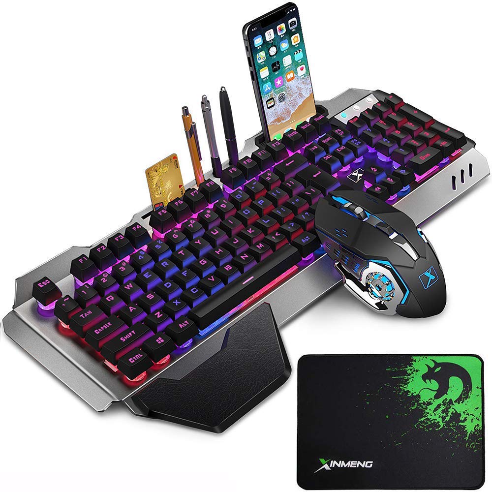 LexonElec Wireless 2.4G Rechargeable Keyboard Mouse Set 3800mAh Large Capacity Mechanical Feel Rainbow Backlit Gamer Keyboard 2400DPI 7 Colors Breathing Mouse 6 Buttons Optical Mice for Laptop Pc Mac