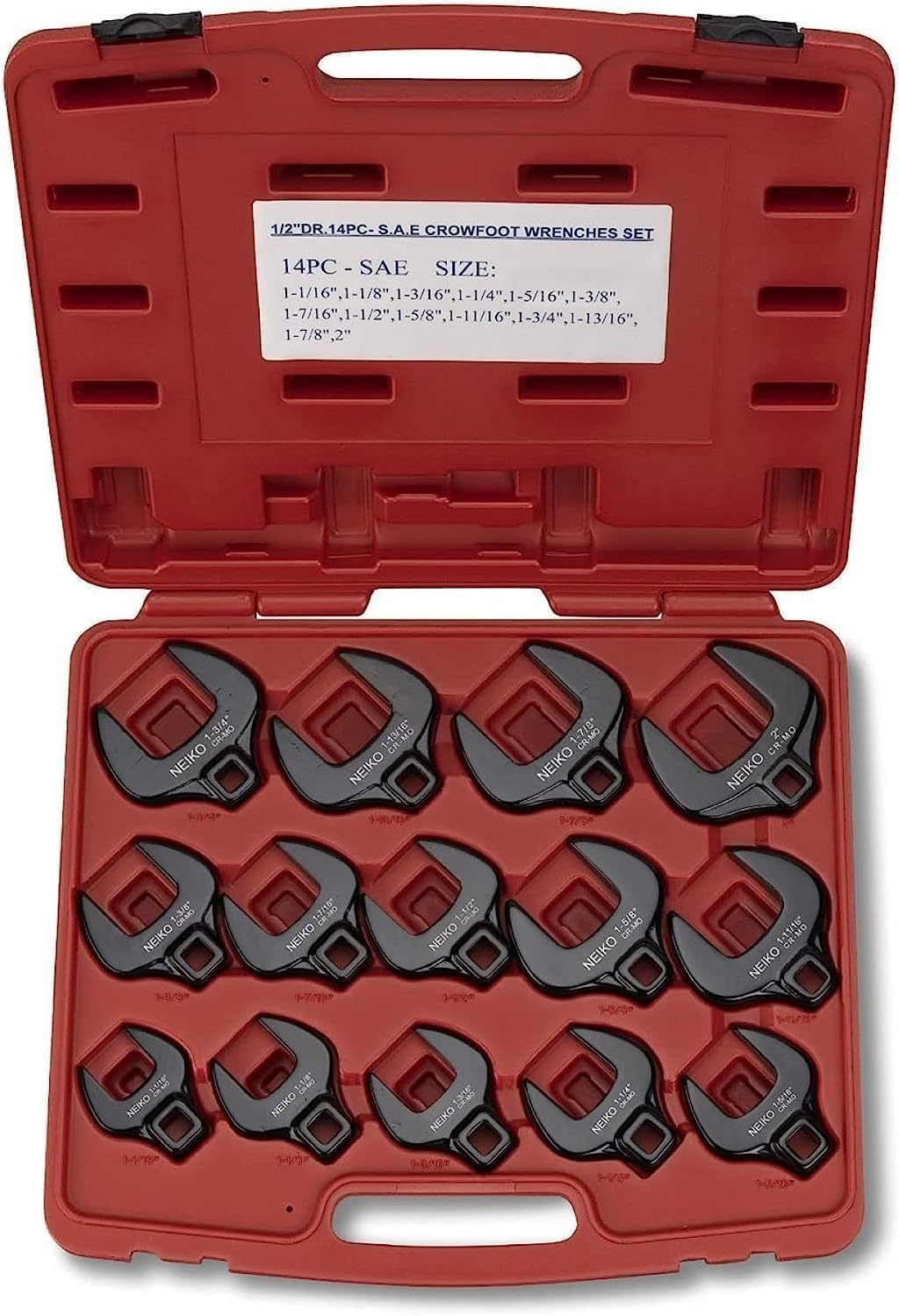 Neiko 03325A 1/2-Inch Drive SAE Crowfoot Wrench Set, Jumbo Size, Cr-Mo, 1-1/16 Inch - 2 Inch | 14-Piece Set