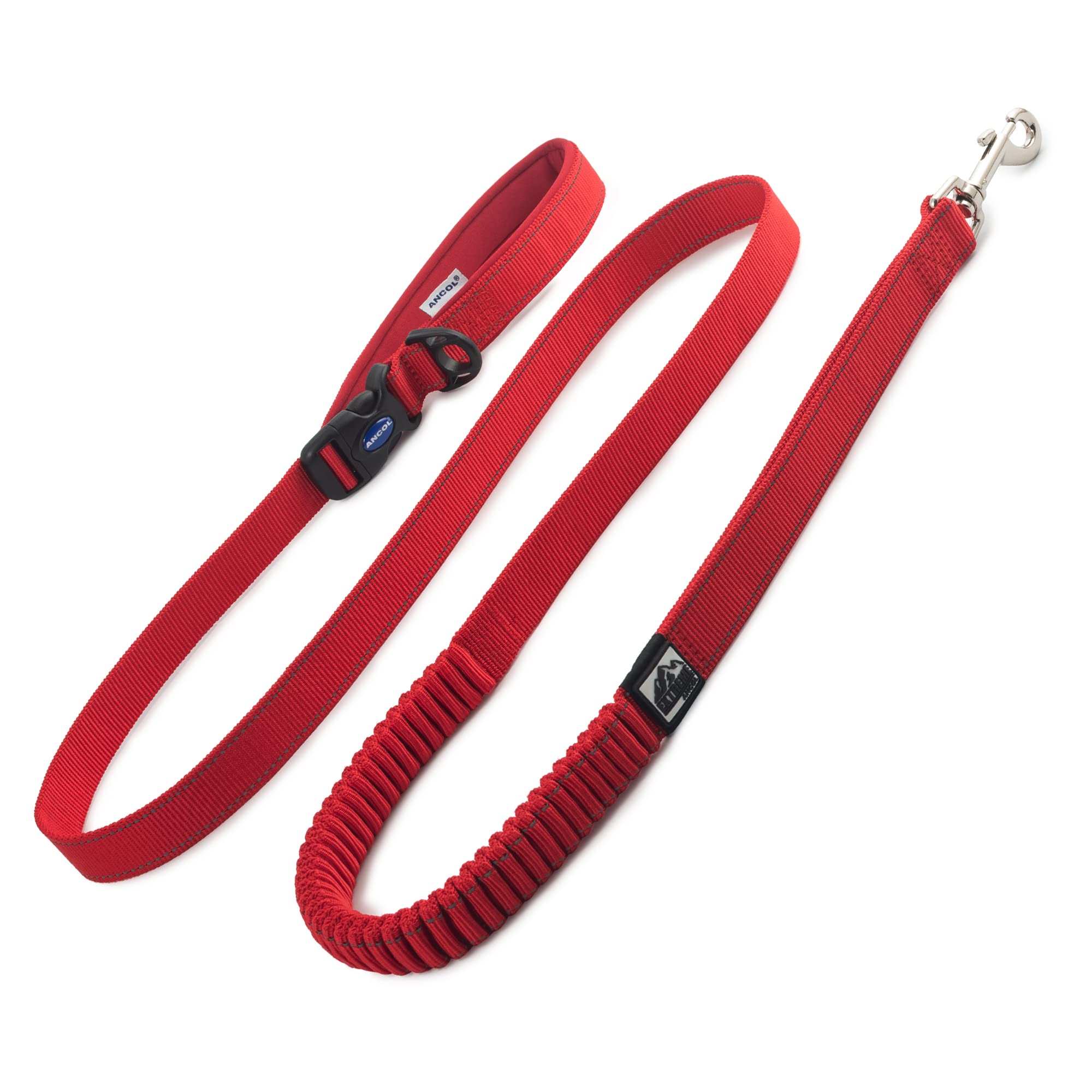 Ancol Extreme Shock Absorb Running Lead - Red Nylon Weave Dog Lead with Neoprene Padded Handle - Reflective Piping for Low Light Visibility - 180cm