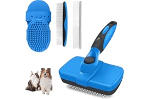 AUSRKI Self Cleaning Shedding Brush - 5-in-1 Professional Pet Grooming Kit Skin Friendly Grooming Tool for Dogs, Cats, and Puppies, Deshedding and Hair Removal for Long and Short Haired Pets, Blue