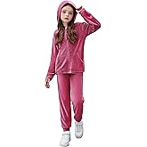 Zaclotre Girls Velour Tracksuits 2 Piece Outfits Zip Up Hoodie and Jogger Sweatpant Sweatsuits Athletic Clothing Sets