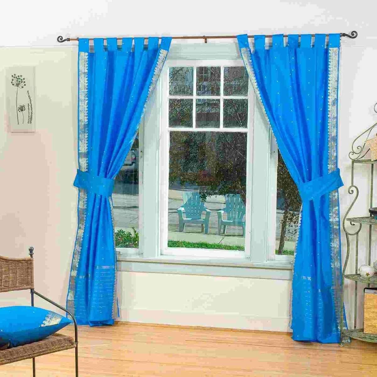 Amazon Com Indo Blue Tab Top Sari Sheer Curtain 43 In X 84 In