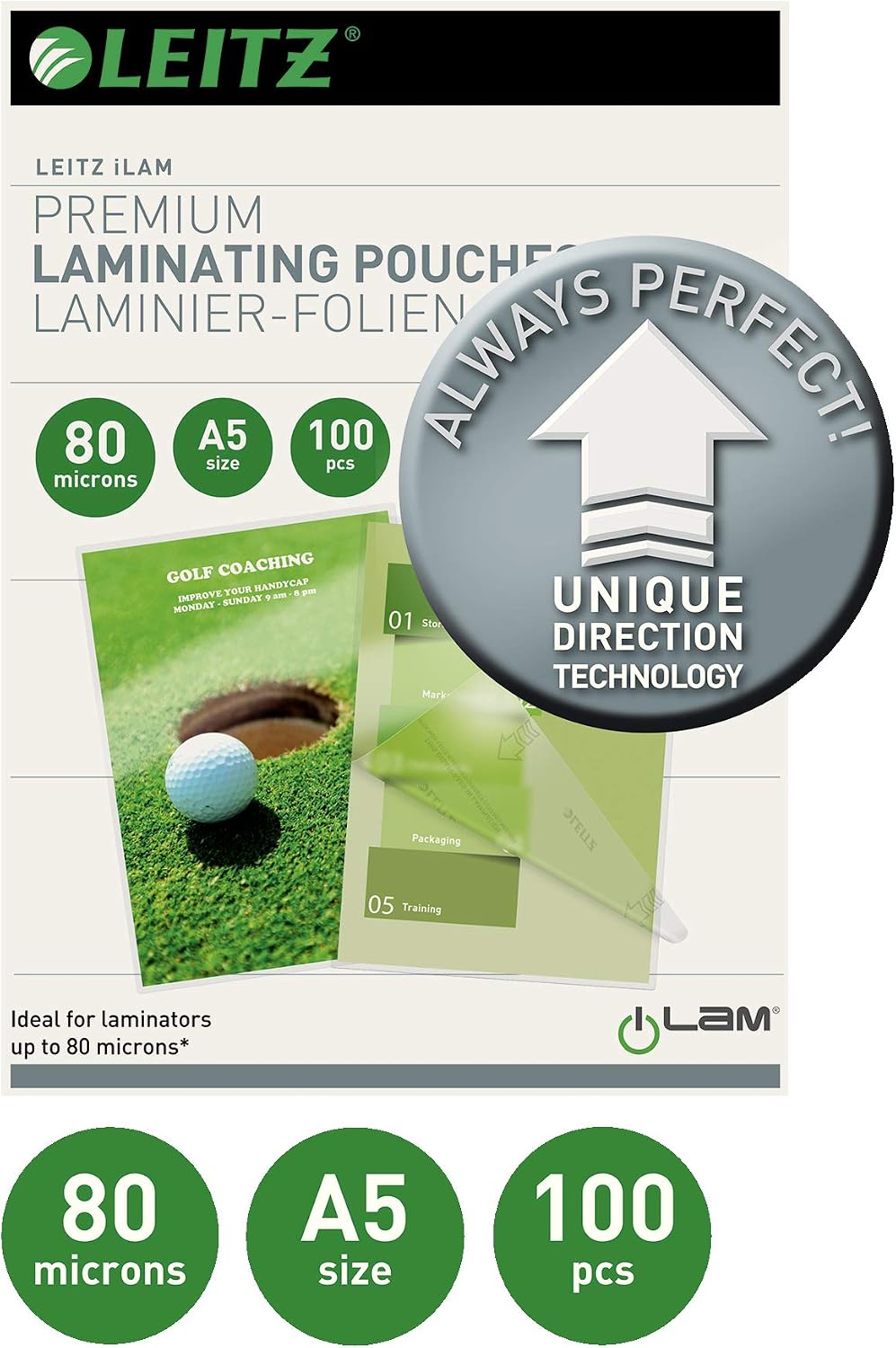 Leitz 749200000 Laminating Pouches Made of 80 Micron Thick Material (Transparent, Glossy, A5 and UDT) - Pack of 100 - Image 3