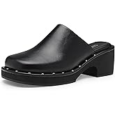 Mules for Women Clogs Chunky Block Heel Mule Square Closed Toe Slip-On Sandals with Memory Foam Padding Retro Rivet Comfort Fashion Slide Shoes