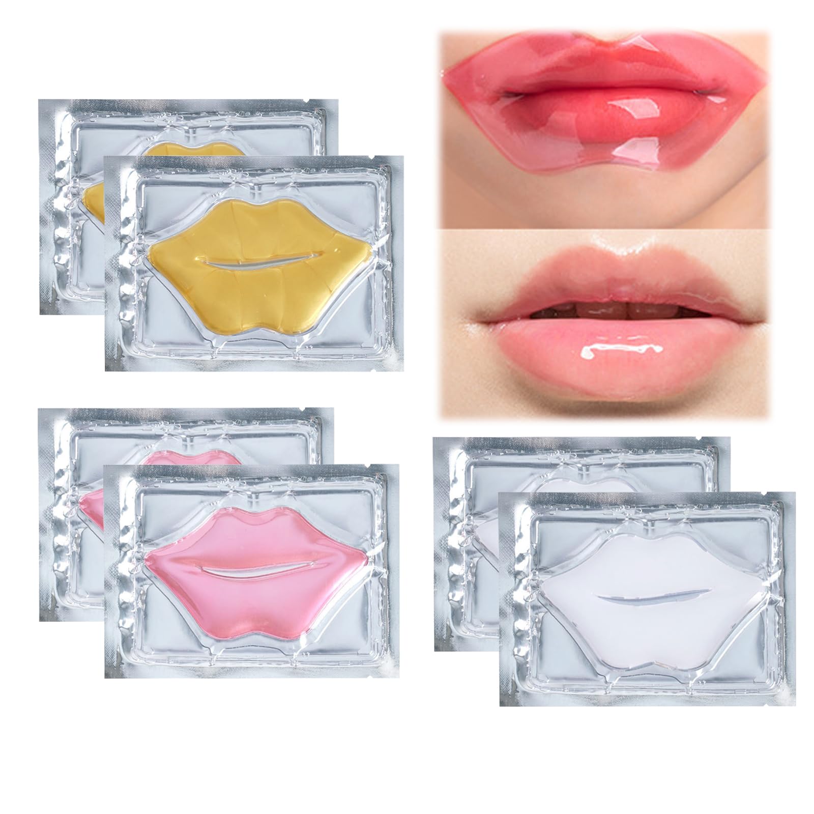 Set of 6 Collagen Crystal Lip Masks: Moisturizing, Nourishing, & Anti-Wrinkle. Includes 3 Types of Hydrating Gel Masks to Renew Skin and Plump Lips