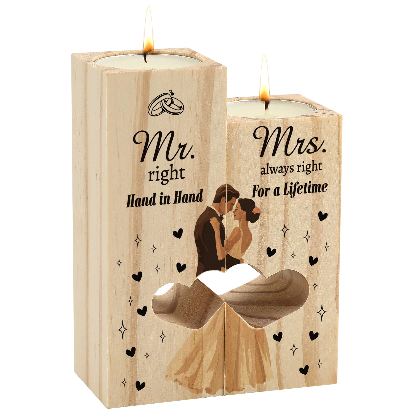 Wedding Gifts for Couple, CadeauJoie Double Heart Shaped Candle Holder Wedding Gifts for Bride and Groom, Personalised Gifts for Couple