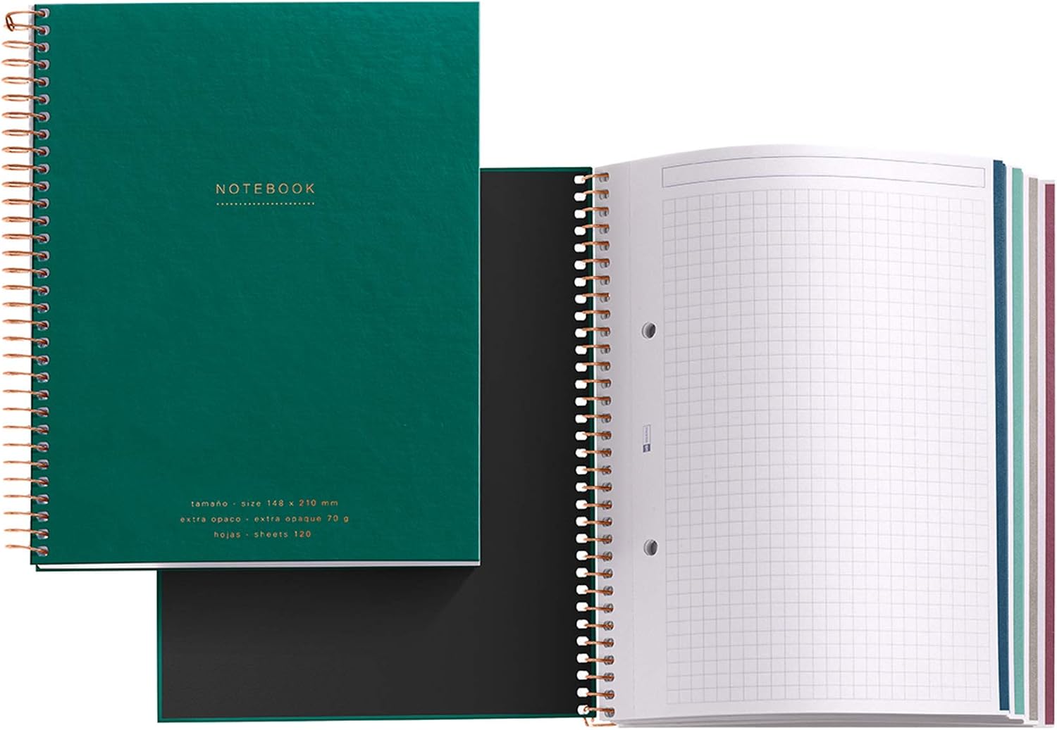 Miquelrius Spiral Notebooks A5 120 sheets inner grid 4 colors, copper green mineral BigaMart