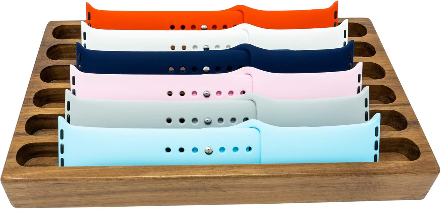 Wooden Watch Band Organizer - Works with All Apple Watch Bands - Watch Band Holder - Wooden Watch Stand Display - Birthday Gift for Her (Walnut)