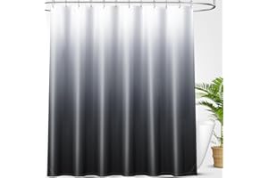 OLANLY Luxury Black and Grey Ombre Shower Curtain Sets with 12 Hooks, Waterproof and Washable Decorative Shower Curtains for Bathroom, 72x72 Inches