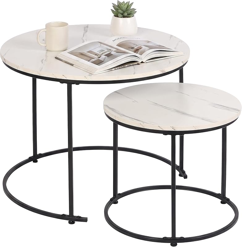 Ensemble de 2 Tables d'appoint, 2 Tailles, Blanc/Noir