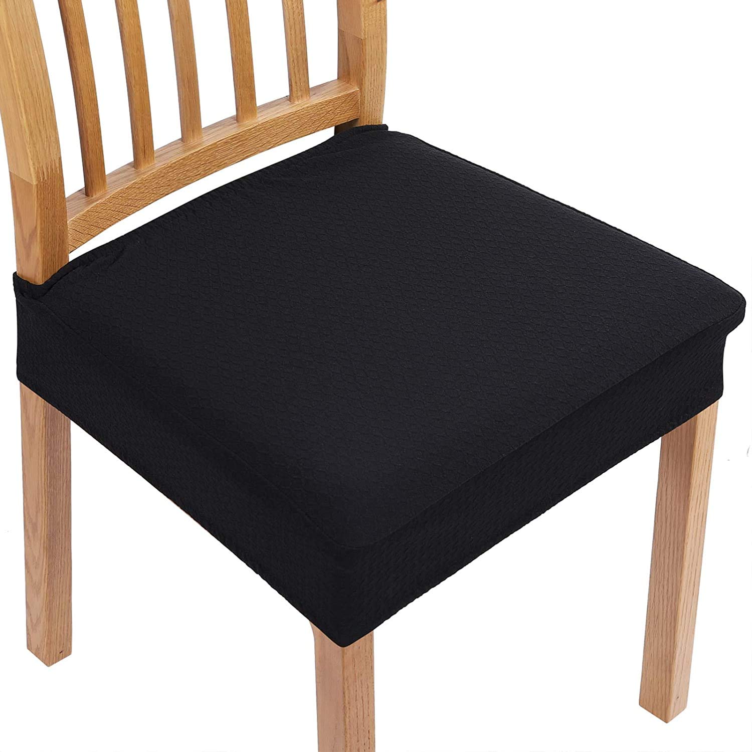 smiry Dining Chair Seat Covers, Jacquard Dining Chair Seat Protectors, Set of 4, Black