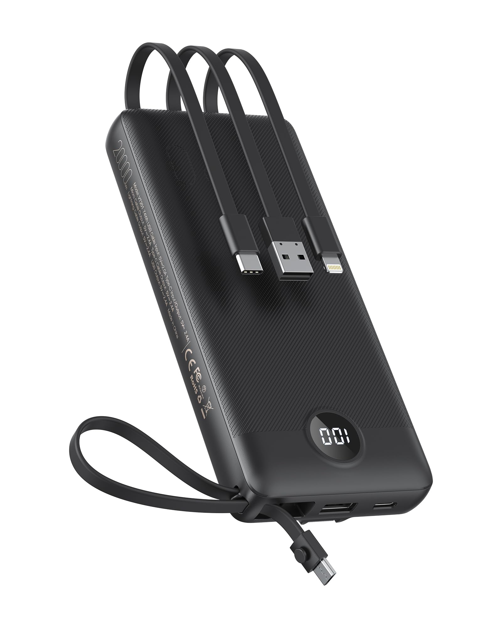 VEEKTOMX Portable Charger Built-in Cables, 20000mAh Power Bank for iPhone, Fast Charge USB C Battery Pack Travel Essentials Powerbank Compatible with iPhone 17/16/15/14, Samsung S25/24, Android, etc