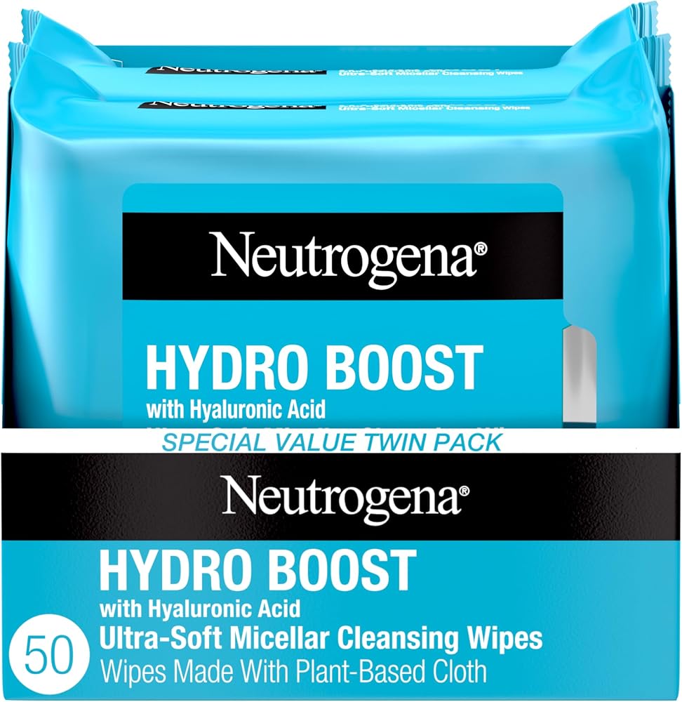Neutrogena Hydro Boost Cleansing Wipes Makeup Remover, 25 Ct | Micellar Cleansing Cloths, Gently Removes Oil, Dirt, Waterproo